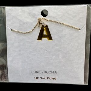 Gold "A" mini Initial Necklace with crystals